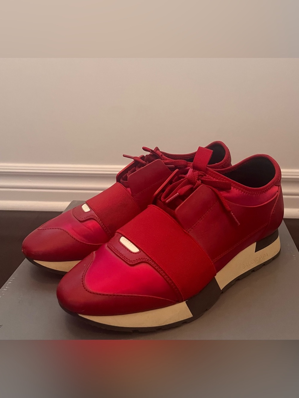 Balenciaga Red Women's Slip-On Lace-Up Sneakers